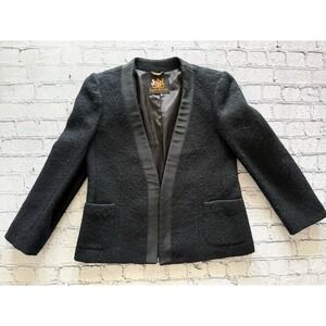 Lynn Stuart Collection Black Textured Wool Blazer Jacket Size 8 Pockets Vintage